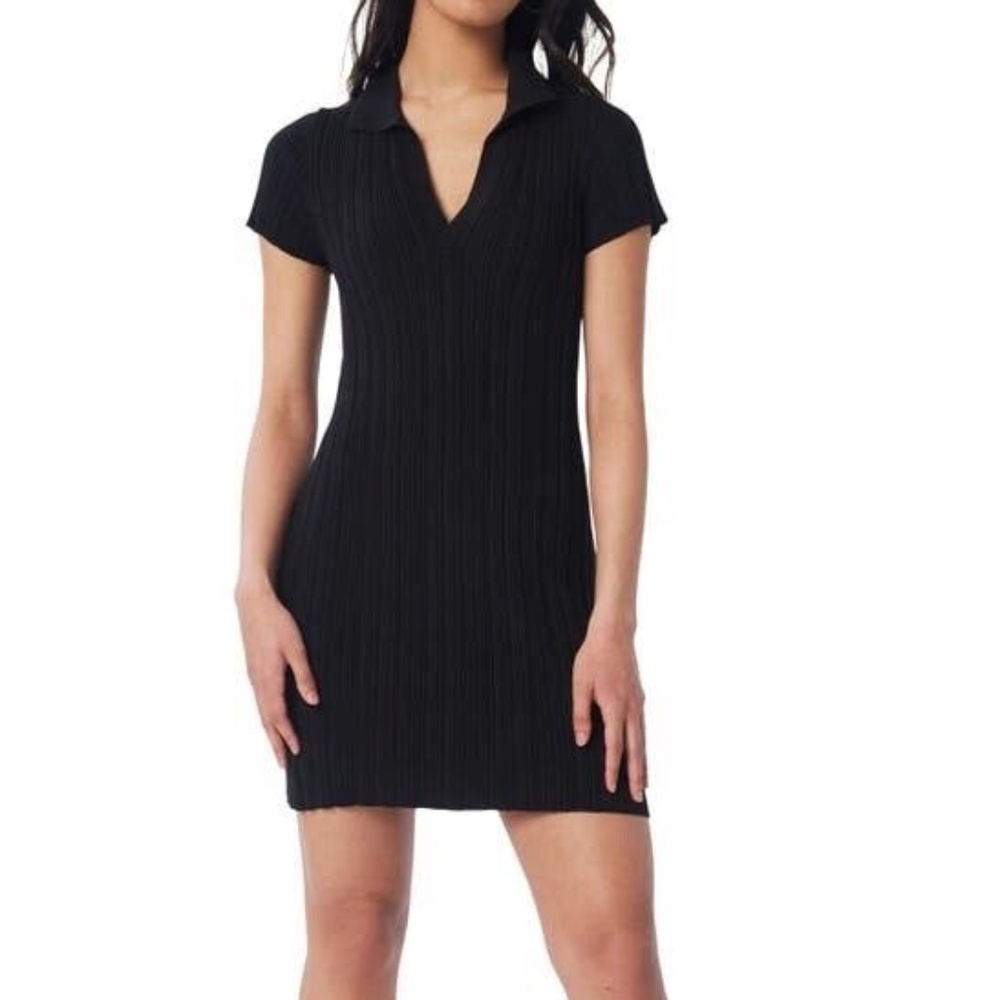 Lita by Ciara Ribbed Mini Polo Black Dress Cotton Blend size Large NWT $198